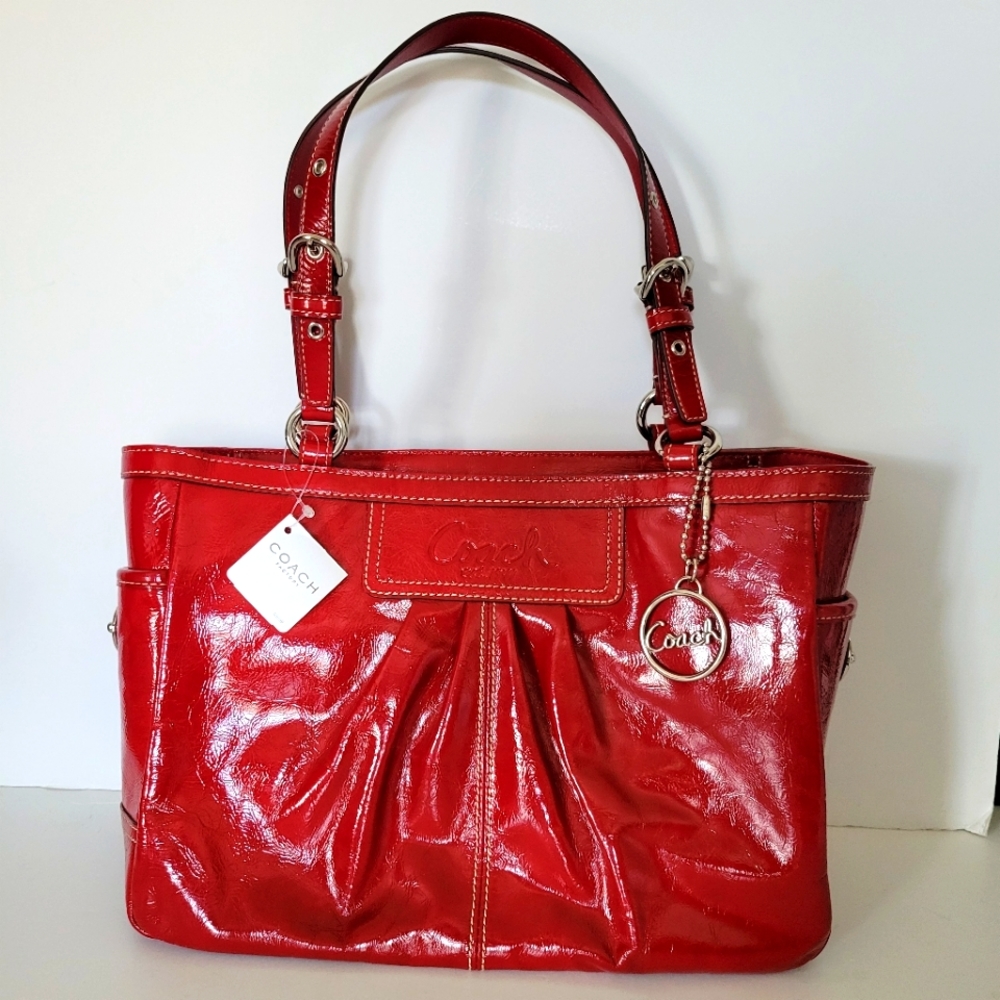 Coach Authentic Red Leather Patent Gallery Tote New NWT